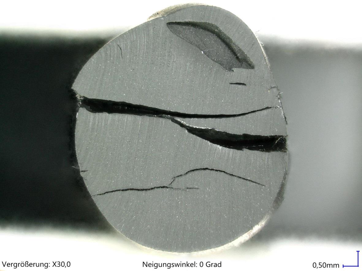 Bild 2: Risse im Querschnitt durch explosive Dekompression (Bild: O-Ring Prüflabor Richter GmbH)