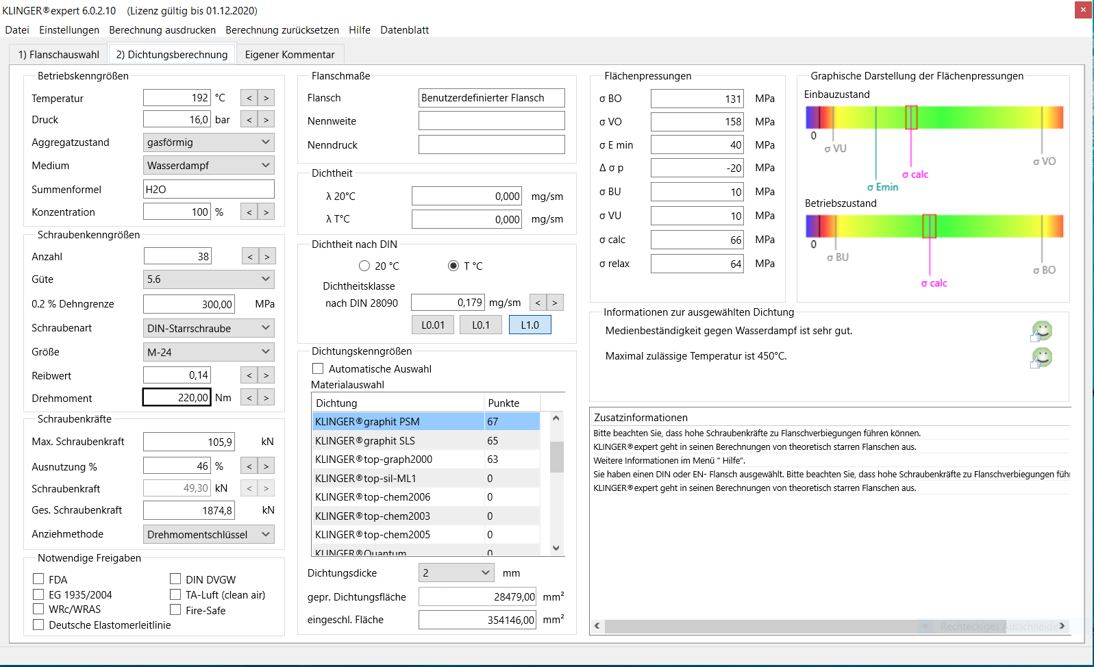Bild 1: Blick auf die freie Auslegungssoftware Klinger® Expert (Bild: KLINGER GmbH)